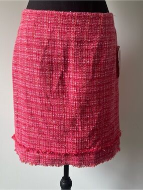 Laundry Shelli Segal Pink Tweed Skirt Size 6 NWT Bouclé Fringe Preppy Chic